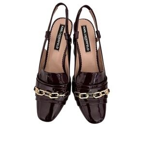 Karl Lagerfeld Paris Georgie Burgundy Patent‎ Leather Chain Slingback Pumps 8.5M